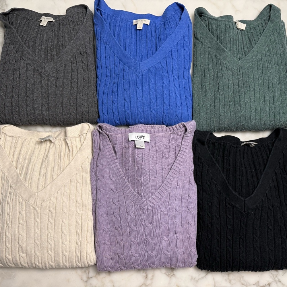 TALBOTS V-Neck Cable Knit Sweater Set in Assorted Colors